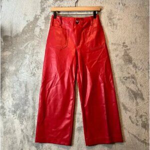 Anthropologie Maeve Colette Faux Leather Cropped Wide Leg Pants Size 26 Petite